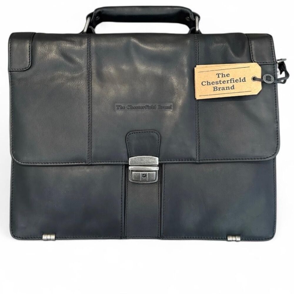 The Chesterfield Brand Joe Leather Briefcase 15.6 Laptop Bag Black Messenger